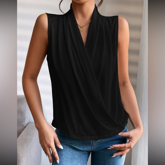 Luxe camel surplice neck wrap top - Picture 11 of 16